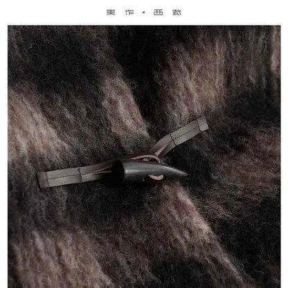 Plaid Coat~ Retro Style Horn Button Mid-Length Coat Women's Alpaca Wool Coat 2025 Winter British Style