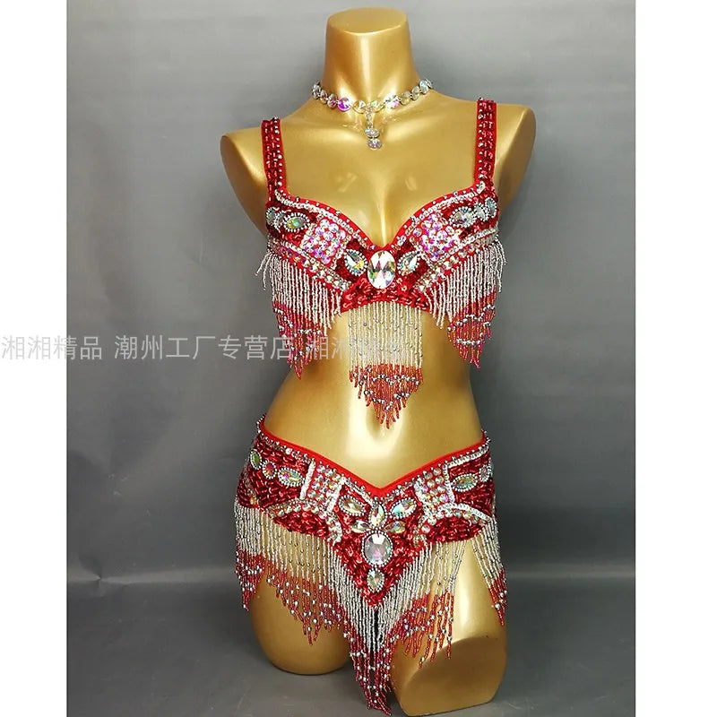 Sexy Girl Belly Dance Costume Wear Bar+Belt 2pc Set 10 Colors Ladies Bellydancing Costumes Bellydance Clothes