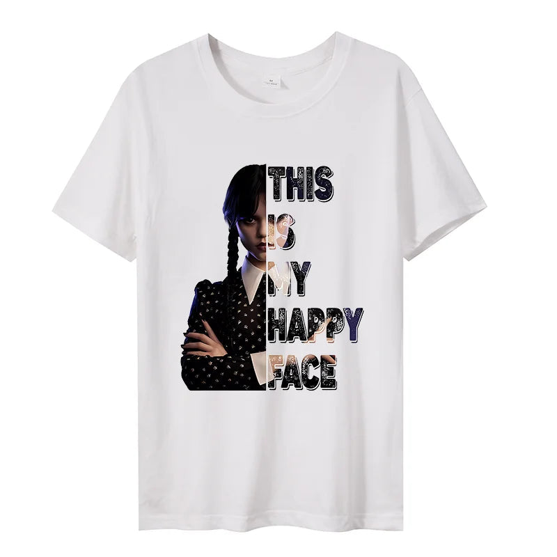 Wednesday Addams Women Casual T-shirt Summer Adult Cartoon Printed Tee Tops Girls Round Neck Clothing Short Sleeve Fashion Gifts SS69
