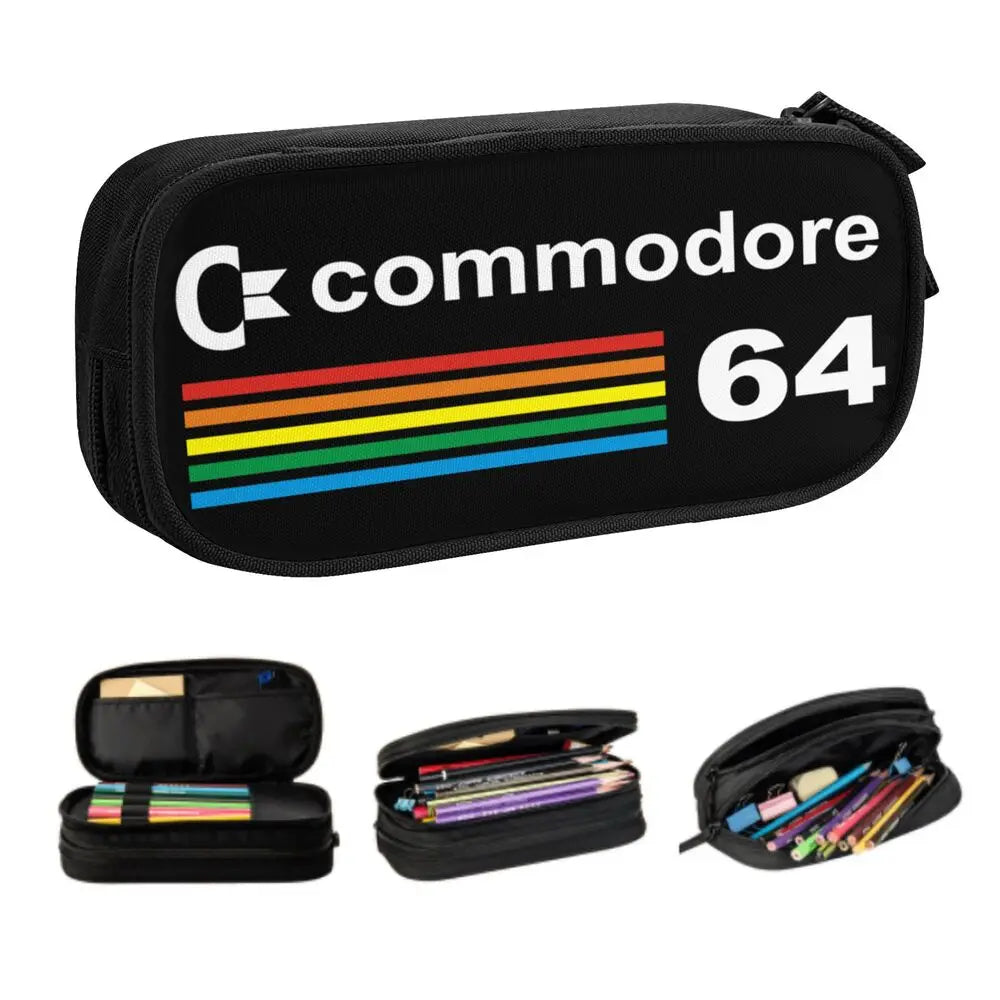 Custom Kawaii Retro Commodore 64 Pencil Case for Girls Boys C64 Amiga Computer Large Capacity Pen Box Bag Stationery SS69