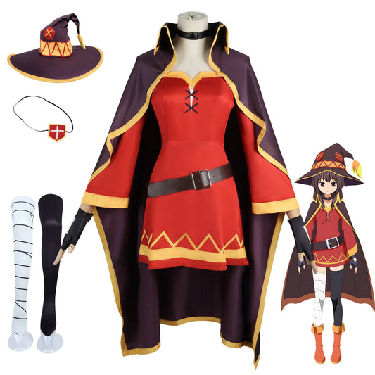 Megumin Anime Cosplay Costume Set with Wig for Women Sorceress Dress