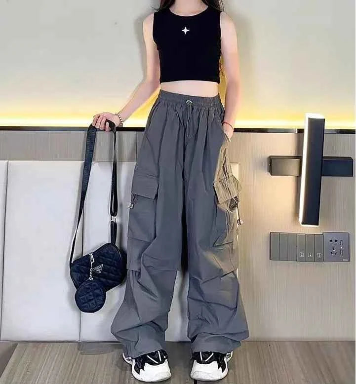 5-14Y Kids Hip Hop Joggers Pants Girls Cargo Pants Teenage Straight Trousers High Waist Vintage Casual Streetwear Baggy Pants
