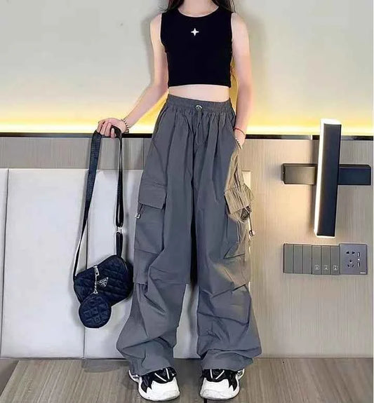 5-14Y Kids Hip Hop Joggers Pants Girls Cargo Pants Teenage Straight Trousers High Waist Vintage Casual Streetwear Baggy Pants