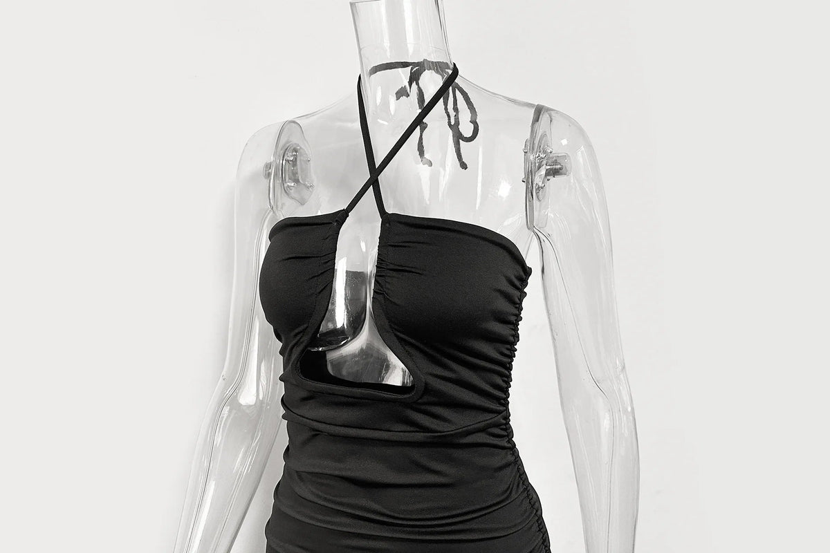 Summer Sexy Neck Lace-up Dress New Fishbone Hollow Pleated Suspender Mini Women Party Dresses Plus Size 9XL 8XL 7XL 6XL XXXXXL SS69