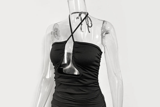 Summer Sexy Neck Lace-up Dress New Fishbone Hollow Pleated Suspender Mini Women Party Dresses Plus Size 9XL 8XL 7XL 6XL XXXXXL SS69