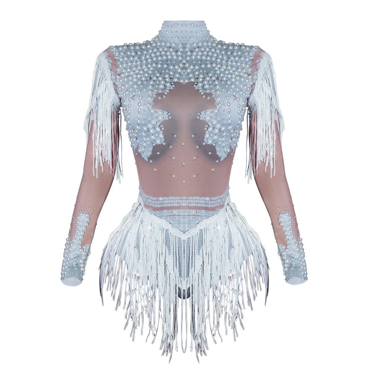 SS69 Women's Rhinestone Tassel Bodysuit Cotton Blend Stage Dance Leotard