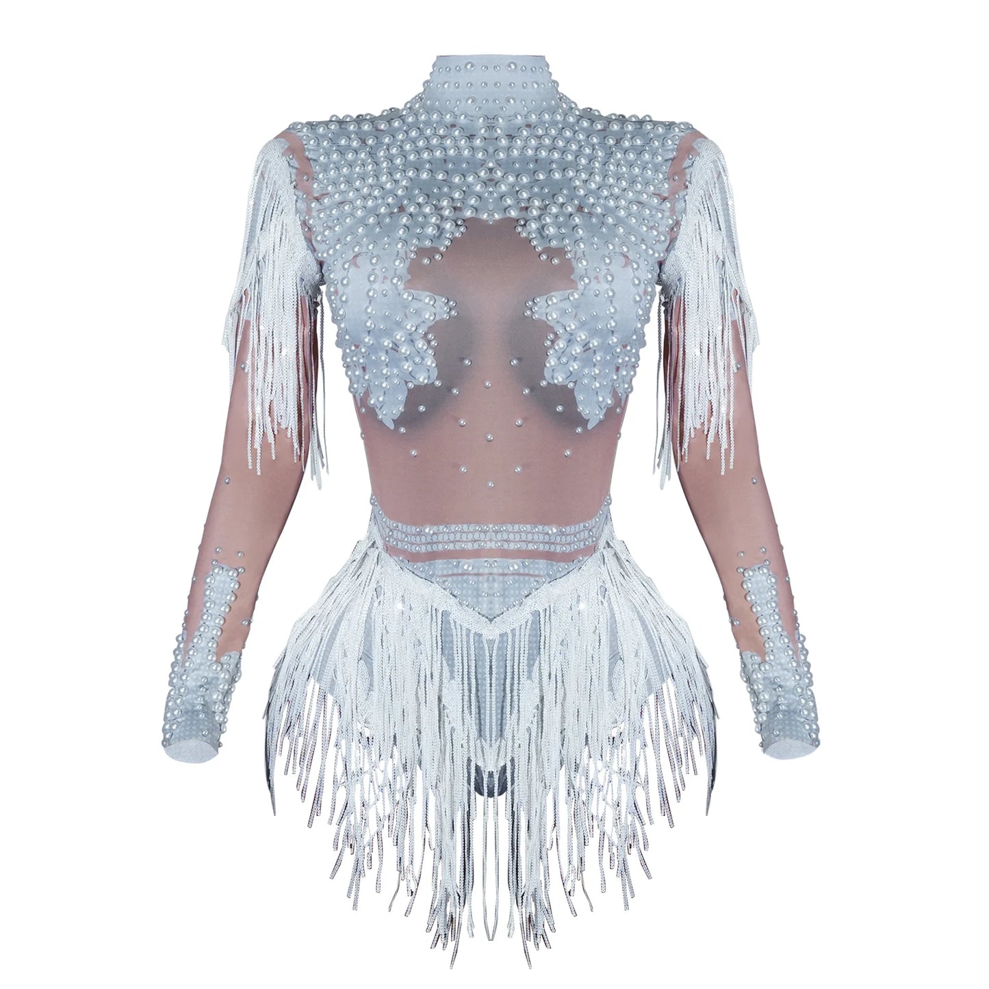 SS69 Women's Rhinestone Tassel Bodysuit Cotton Blend Stage Dance Leotard