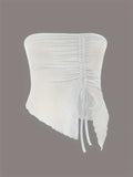 Spring and Summer New Drawstring Red Valentine's Day Party Ins Style Young Slit Asymmetrical Slim Off-Shoulder One-Shoulder Sexy Women's Top Wrapped Chest Vest SS69 10.69 White / L