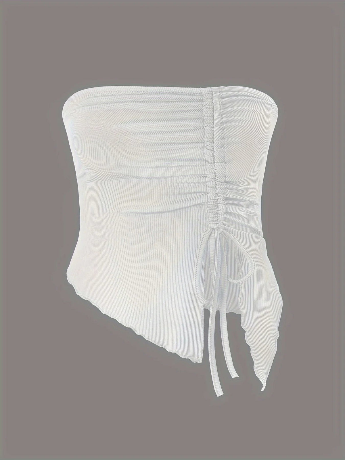 Spring and Summer New Drawstring Red Valentine's Day Party Ins Style Young Slit Asymmetrical Slim Off-Shoulder One-Shoulder Sexy Women's Top Wrapped Chest Vest SS69 10.69 White / L