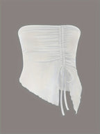 Spring and Summer New Drawstring Red Valentine's Day Party Ins Style Young Slit Asymmetrical Slim Off-Shoulder One-Shoulder Sexy Women's Top Wrapped Chest Vest SS69 10.69 White / L