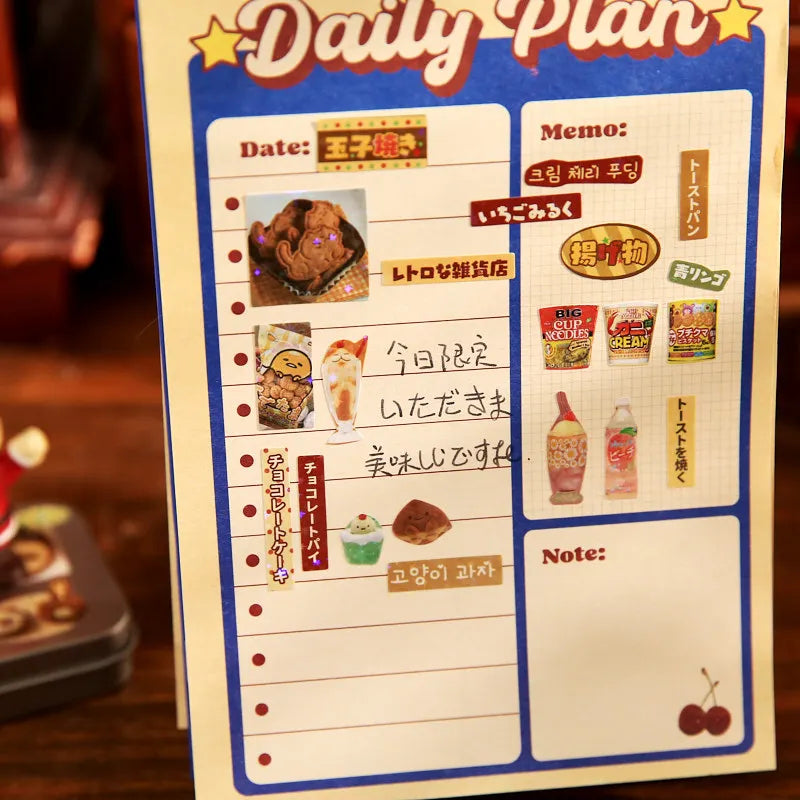 30sheets Kawaii Japanese Showa style cuisine glitter film die-cutting sticker book DIY handmade scrapbook aesthetic stationery SS69