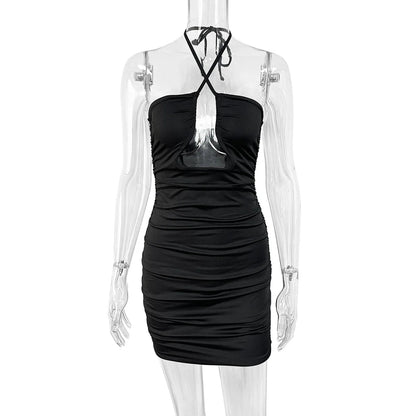 Summer Sexy Neck Lace-up Dress New Fishbone Hollow Pleated Suspender Mini Women Party Dresses Plus Size 9XL 8XL 7XL 6XL XXXXXL SS69