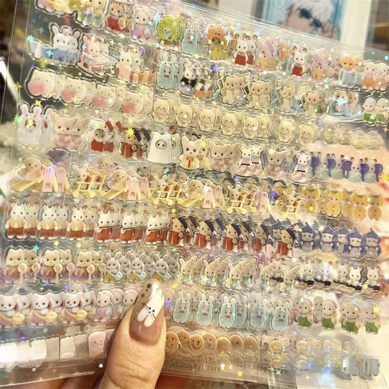 5Pcs Random Japanese Retro Showa Style PET Cutting Stickers Cute Cartoon Shiny Film Sticker Scrapbook Journal DIY Material Decal SS69