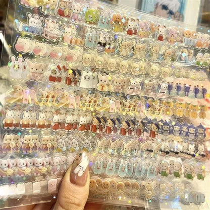 5Pcs Random Japanese Retro Showa Style PET Cutting Stickers Cute Cartoon Shiny Film Sticker Scrapbook Journal DIY Material Decal SS69