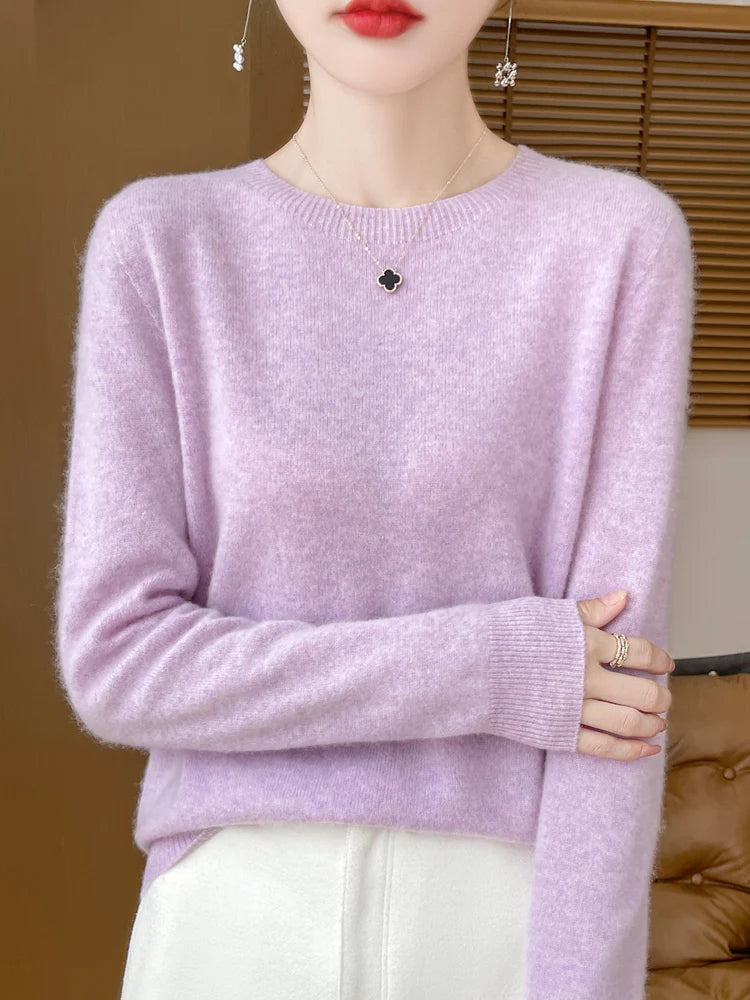 Addonee Women's 100% Merino Wool O-Neck Pullover Sweater