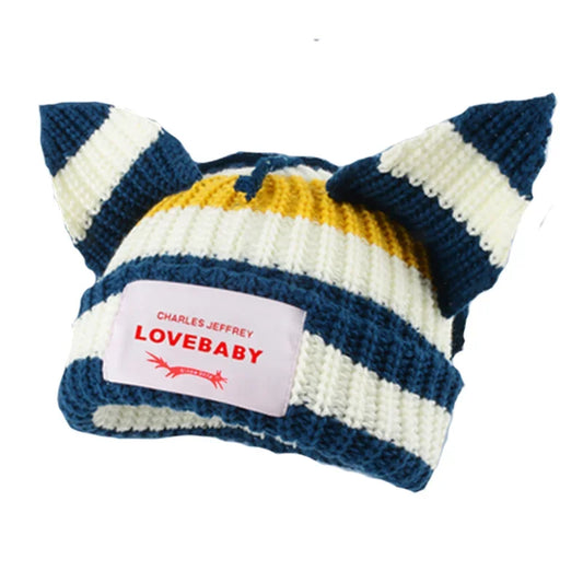 Long fox Ears Knitted Hat Men Women Rabbit Ear Warm Crochet Beanies Kpop Hip Hop Hat Winter Skullies Cap Y2k Christmas Gifty