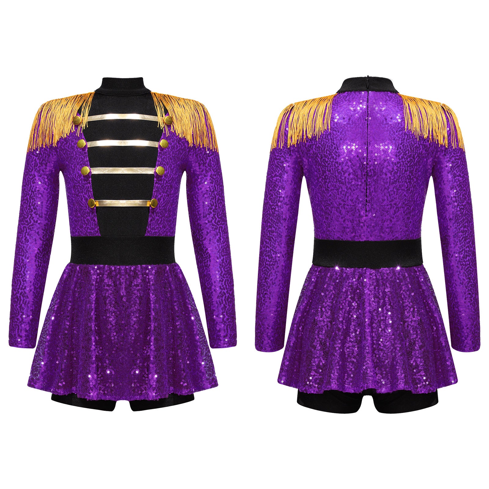 Inlzdz Women's Sequin Tassel Ringmaster Leotard Dress