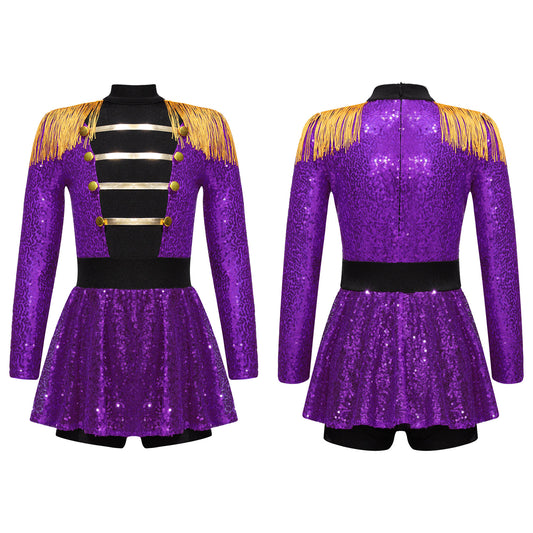 inlzdz Women's Circus Ringmaster Costume Sequin Tassel Leotard Dress