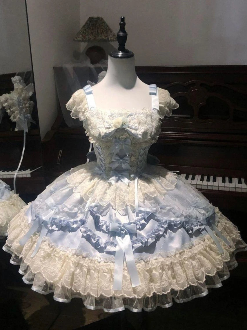 French Lolita Strap Dress Lace Patchwork Cosplay Outfit Y2K Vintage Elegant Girls Sweet Party Kawaii Dress Women Clothing 2026