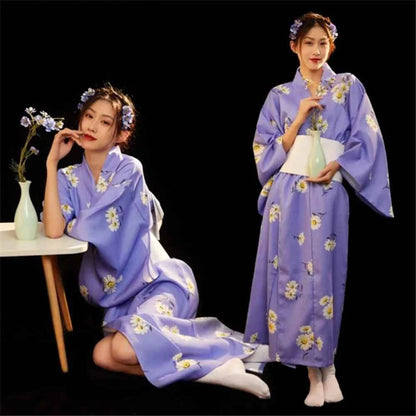 Printed Floral Traditional Japanese Kimono Elegance Asian Sakura Girl Kimono Dress Japanese Style New