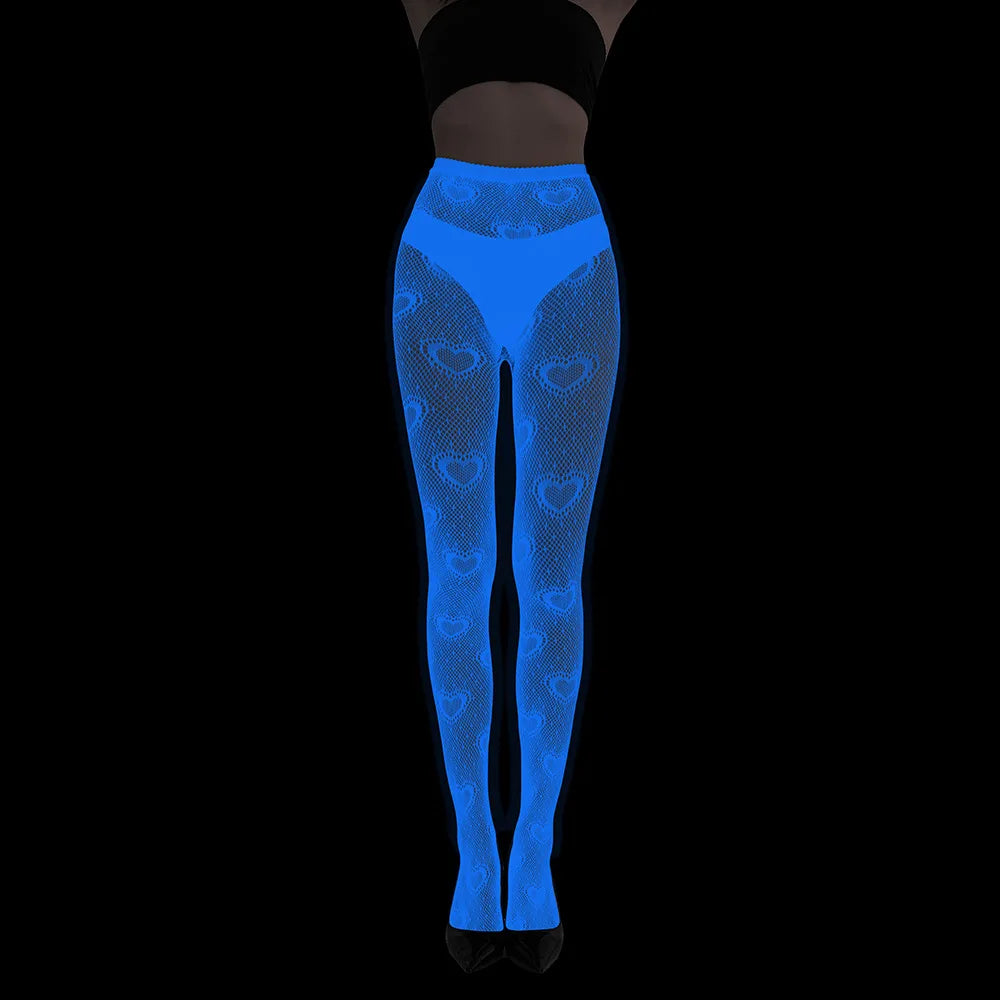 Women Glow in The Dark Fishnet Tight Rose Pattern Fishnet Tights Luminous Fishnet Halloween Party Festive Dress Up SS69