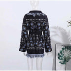 Vintage Tassels Print Women's Print Cardigan V-Neck Lace Up Full Sleeve Spliced Sweaters 2025 Autumn Lady All-match Kintwears