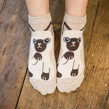 5 Pairs/Set Women's Cartoon Cute Cat Ankle Socks Breathable Perfect for Everyday Fashion SS69