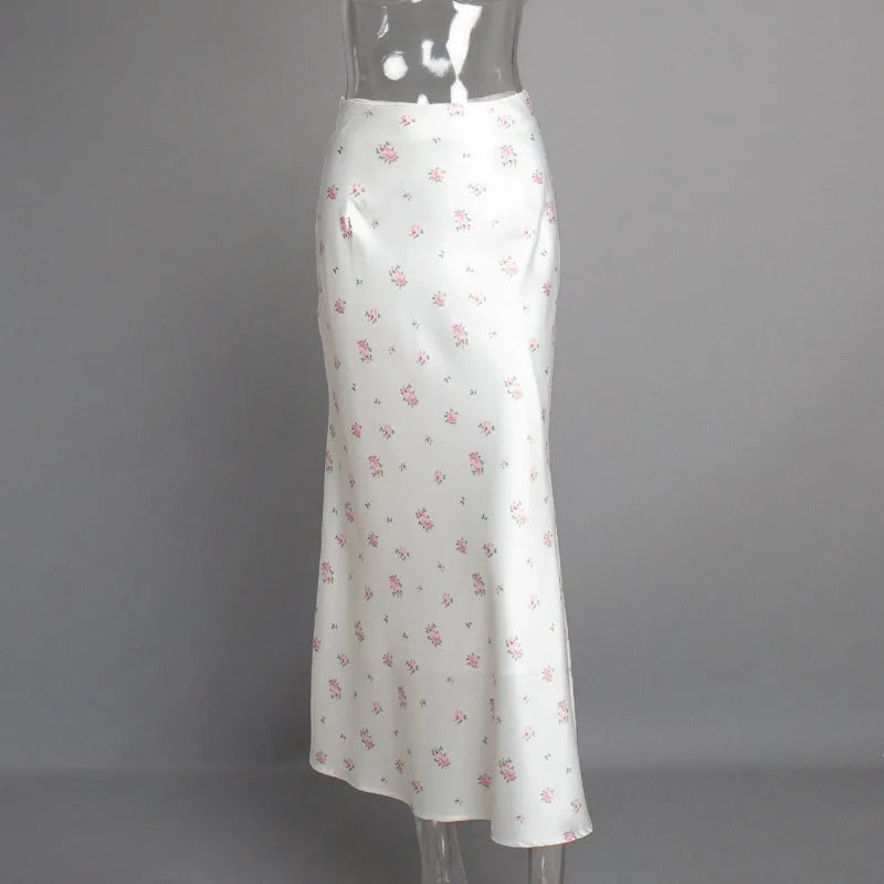 Summer Printed Fashion Long Skirt for Women High Waist Contrast Patchwork Slim Elegant Party Looks Ladies Y2k Maxi Skirt SS69 24.69 White / L