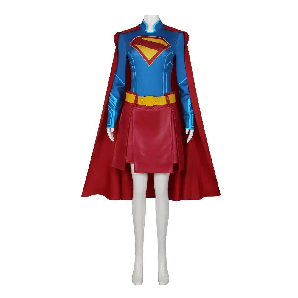 Super Girl cosplay costume, Tomorrow's Girl cosplay costume, Halloween stage performance, complete set of costumes with cloak
