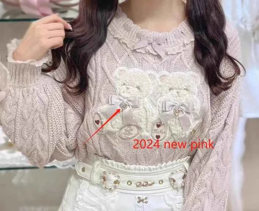 Mine Style Autumn and Winter Classic Cartoon Bear Sweater Lady Girls Sweet Round Neck Loose Sweater Japanese Liz Knit Tops