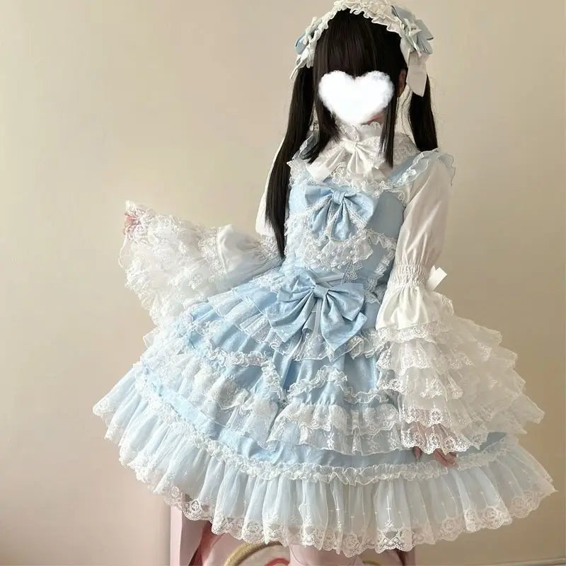 French Lolita Strap Dress Lace Patchwork Cosplay Outfit Y2K Vintage Elegant Girls Sweet Party Kawaii Dress Women Clothing 2026