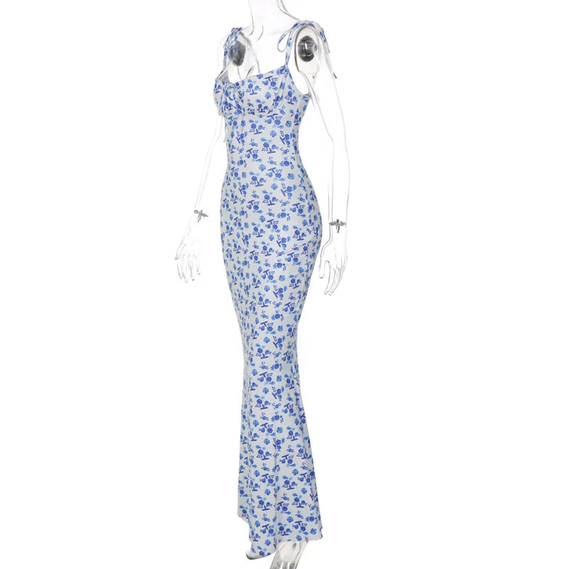 Hugcitar Women Floral Spaghetti Strap Bodycon Maxi Dress