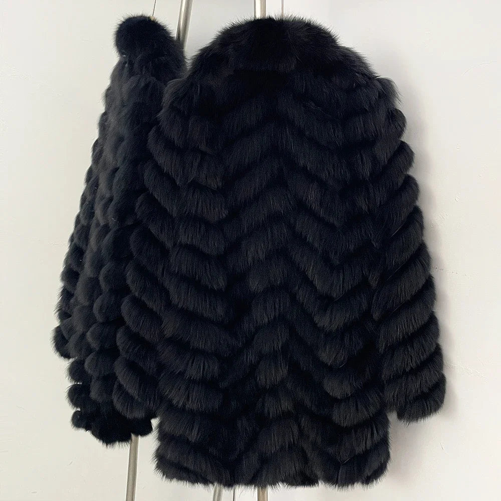 OFTBUY Women's Real Fox Fur Coat - Thick Warm Winter Jacket