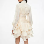 TWOTWINSTYLE Solid Spliced Ruffles Dress Female Stand Collar Long Sleeve Loose French Elegant Women's Dresses Autumn Fashion New