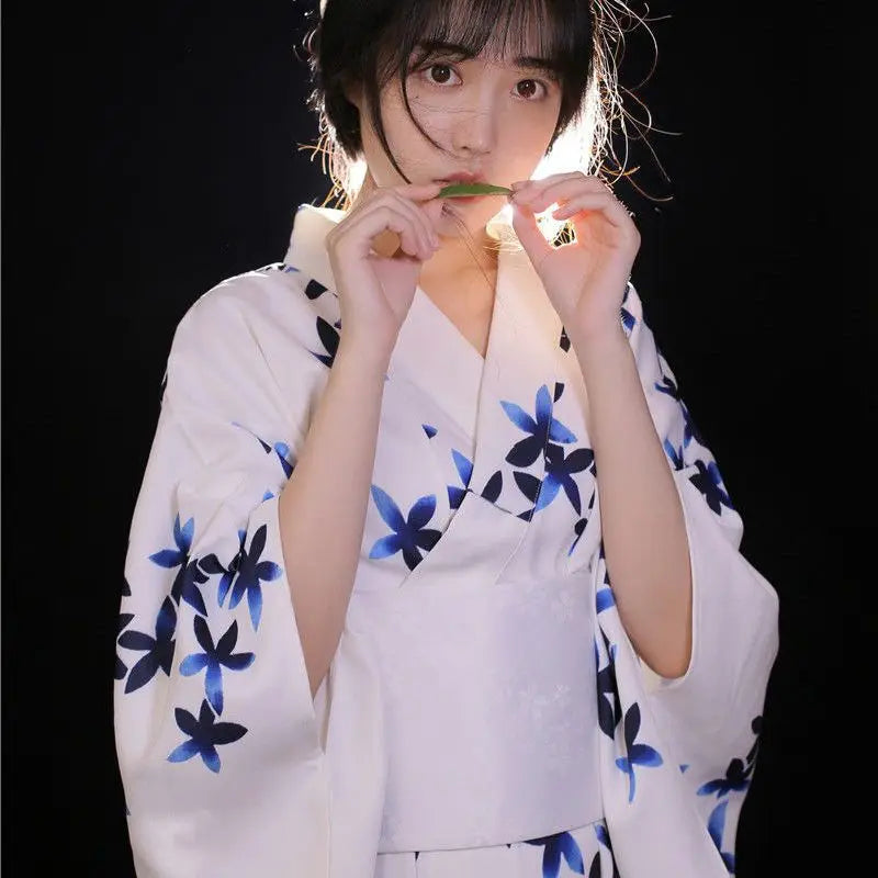 Fashion National Trends Women Sexy Kimono Yukata Dress With Obi Novelty Evening Dress Japanese Cosplay Costume Floral One Size