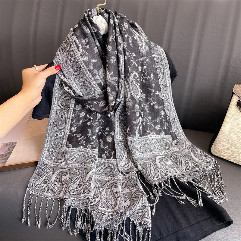 Luxury Brand Autumn Cashmere Pashmina Shawl Lady Wrap Warm Winter Scarves Design Print Female Foulard Cotton Stoles Scarf 2023 SS69