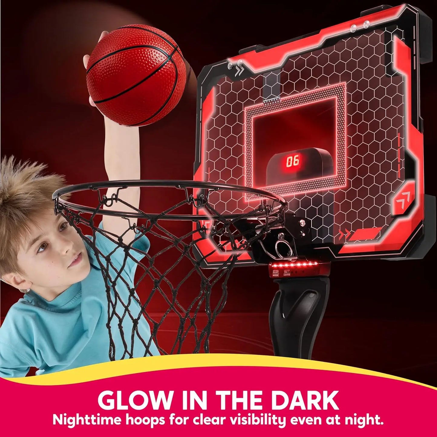 JOYFY LED Indoor Basketball Hoop Over The Door with Scoreboard and 4 Balls