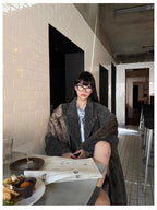 Mauroicardi Autumn Winter Oversized Extra Long Warm Thick Gray Wool & Blends Coat Women Loose Casual Fluffy Korean Fashion 2024