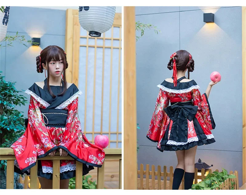 Traditional Japanese Kimono Dress for Women - Printed Pink