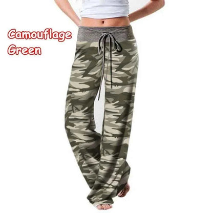 Plus Size Women S-8XL Fashion Casual Loose Stretch Printing Drawstring  Lounge Pants Pajama Long Wide Leg Pants