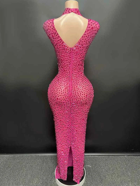 Elegant Luxury Crystal Party Dress Birthday Celebration Dress Bride Diamond Long Prom Dress Mother Formal Grand Party Dress