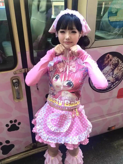 Deeptown Harajuku Kawaii Anime Graphic T Shirts Women Cutecore Cartoon Patchwork Tees Y2K Aesthetic Slim Crop Top Japanese 2000s SS69