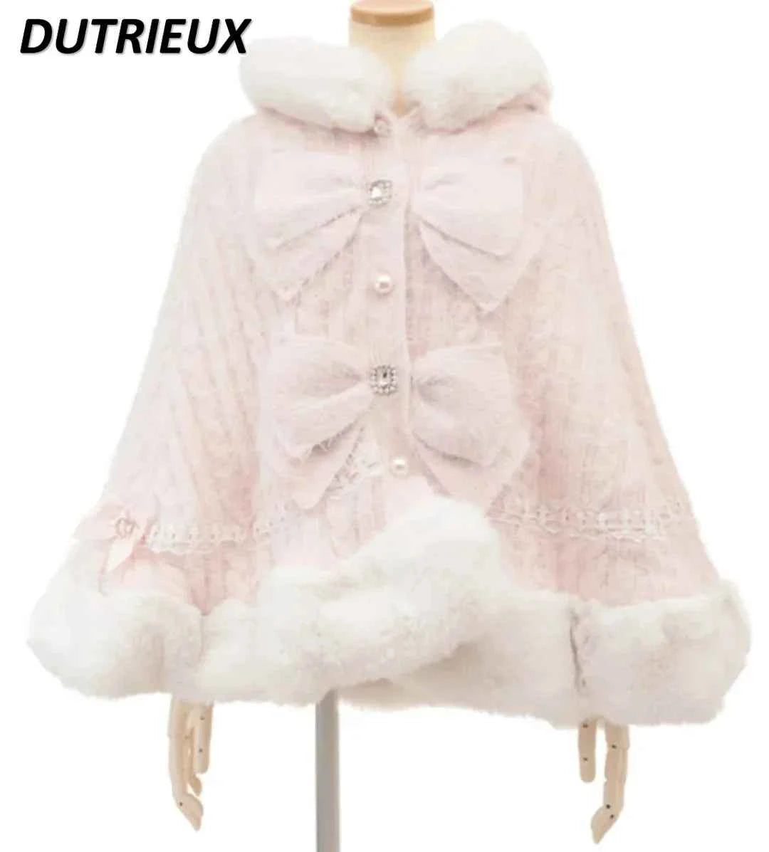 Fall Winter New Sweater Cardigan Women Japanese Mine Sweet Soft Waxy Thick Sweet Pearl Button Hooded Knitted Sweater Cape Jacket