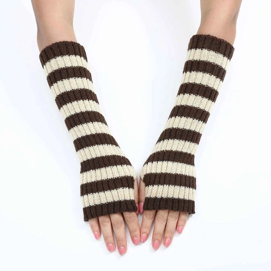 Women's Knitted Fingerless Arm Sleeves Gothic Style Striped Winter Long Arm Warmers Girls Harajuku Y2K Fashion Wrist Gloves