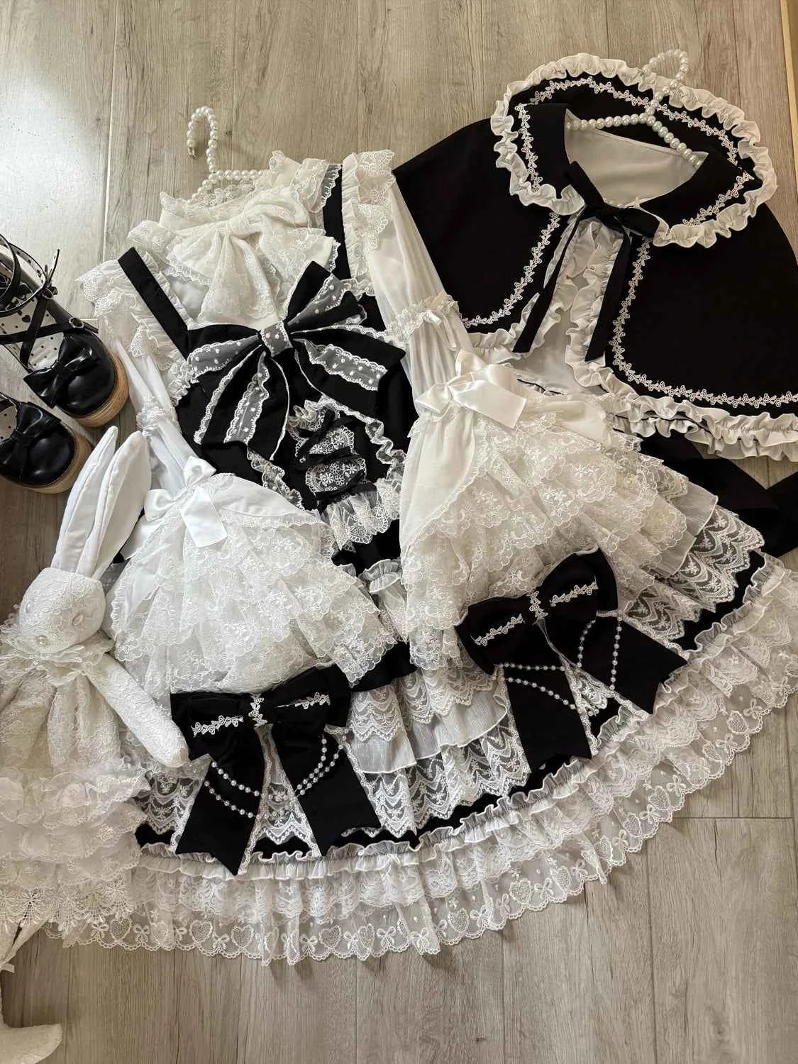 Women's Pink Lolita Dress Cape Set New Spring Women's Sweet Girl Lace Princess Jsk Cake Dress Fairy Suspender Dress Shirt Outfit