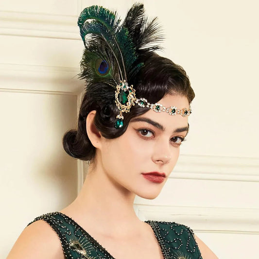 1920s Flapper Peacock Feather Headband Roaring 20s Showgirl Hair band Great Gatsby Hair Accessories 머리띠 резинки для волос 헤어밴드 SS69
