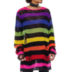 2024 Purple Striped Gothic Sweaters Women Ripped Holes Loose Knitted Pullover Frayed Fairy Grunge Jumpers Emo Streetwear Lolita SS69 17.69 Multicolor / One Size