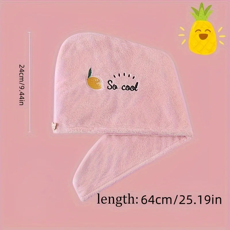 2pc Quick-Dry Super Absorbent Magic Microfiber Hair Drying Towel,Shower Cap & Turban,Soft Polyester Bath Hat with Button Closure