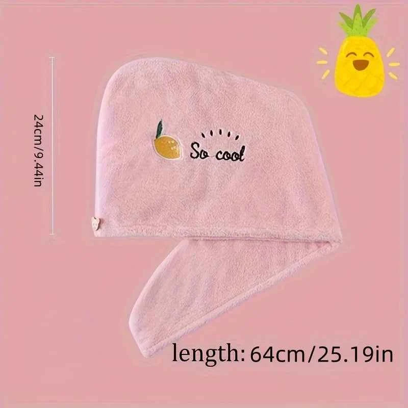 2pc Quick-Dry Super Absorbent Magic Microfiber Hair Drying Towel,Shower Cap & Turban,Soft Polyester Bath Hat with Button Closure