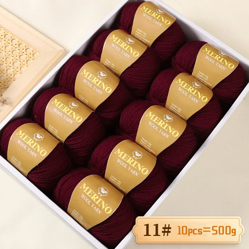 500g of High-Quality 212 Medium-Fine Alpaca Wool Yarn, Suitable for Knitting Sweaters, Scarves, and Hats, 10 Skeins/Pack